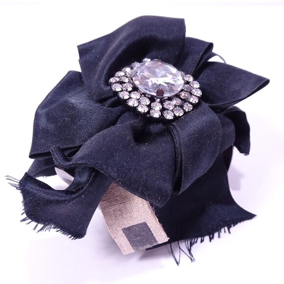 Vintage Neiman Marcus Silk Raw Edge Crystal Statement Wide Cuff Bracelet NWT 398 - Picture 4 of 10